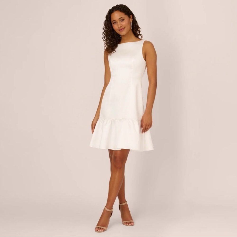 Adrianna Papell White Fit and Flare Mikado Bow Back Midi Dress